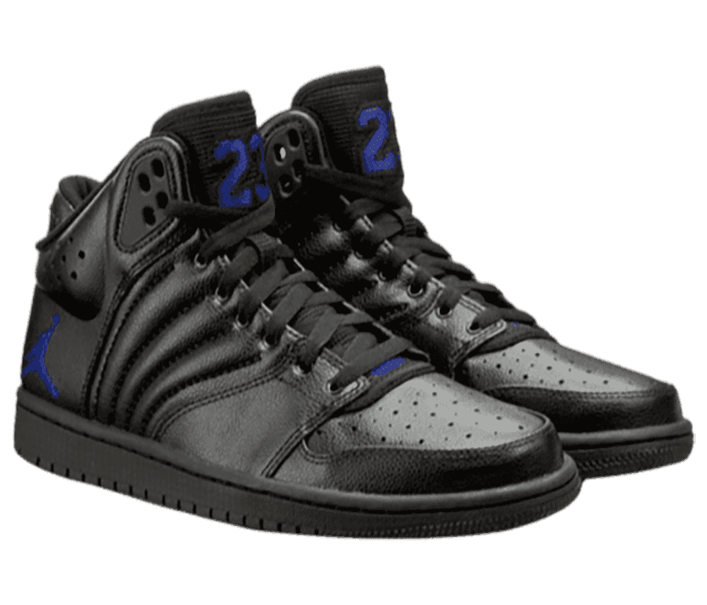 A pair of Jordan 1 Flight 4 sneakers in all-black leather with accents.