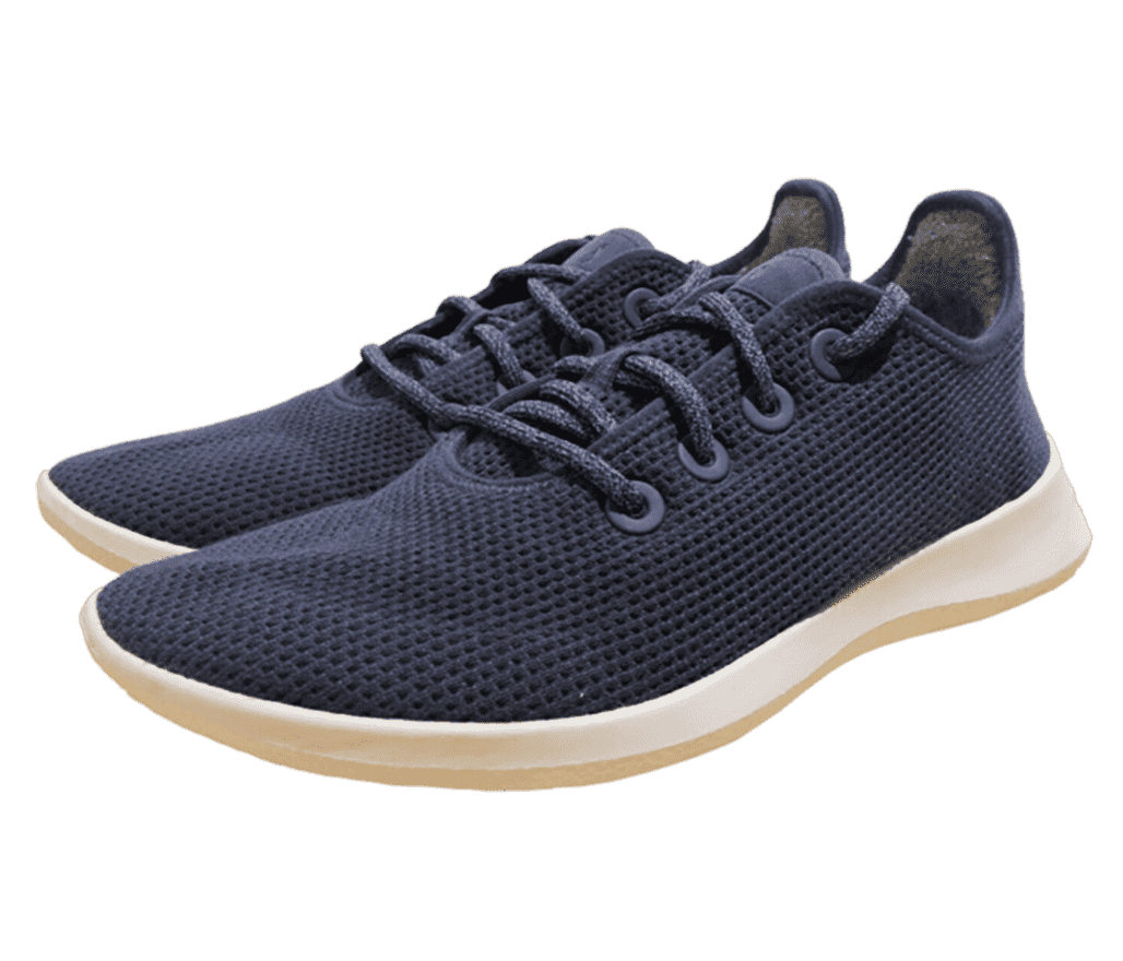 A pair of Allbirds Wool Runners in blue, with white midsoles and gum outsoles.