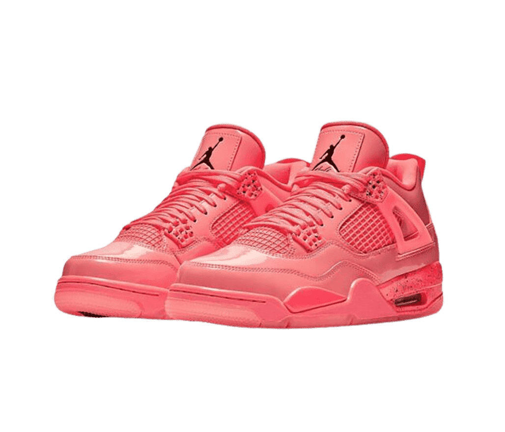A pair of AJ4 NRG “Hot Punch” sneakers in a hot pink.