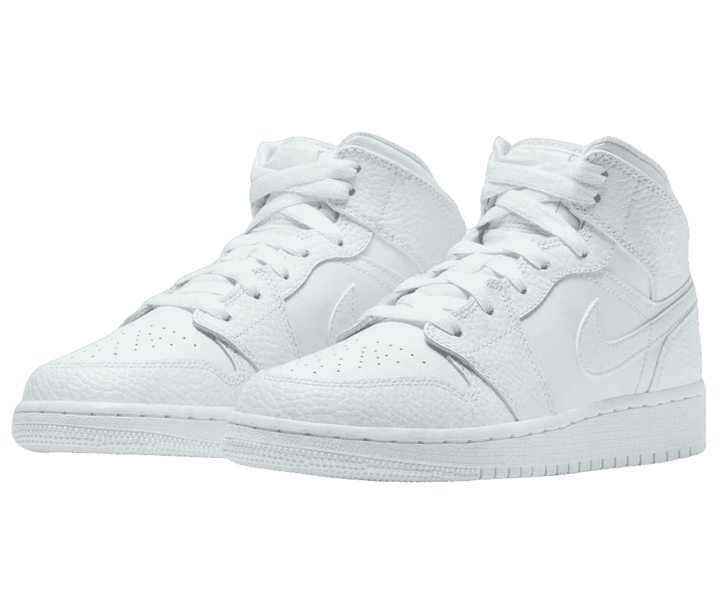 A pair of AJ1 “Triple White” sneakers in all-white leather.