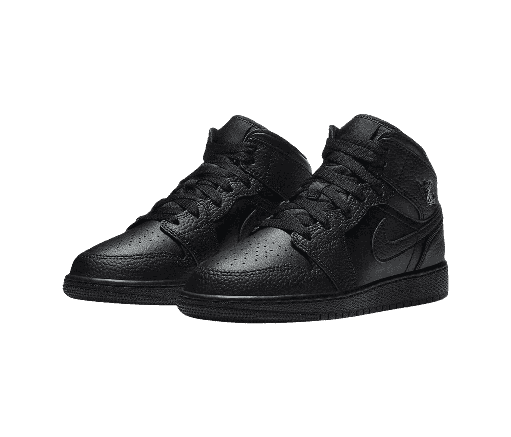 A pair of AJ1 “Triple Black” sneakers in all-black leather.