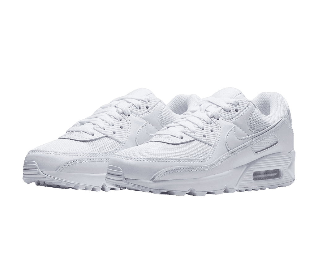 A pair of Nike Air Max 90 LTR sneakers in all-white.